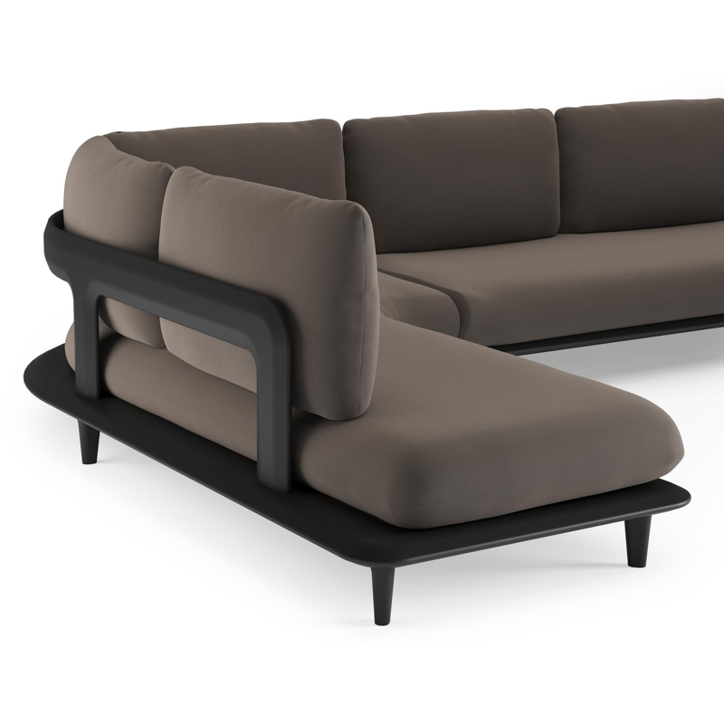 Bomero loungehoek in zwart aluminium met natte nature grey all weather sunbrella® luxe kussen