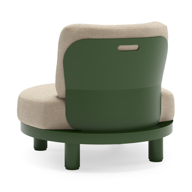 Donato loungestoel in groen aluminium met all weather cosytica Althea Chalk kussen