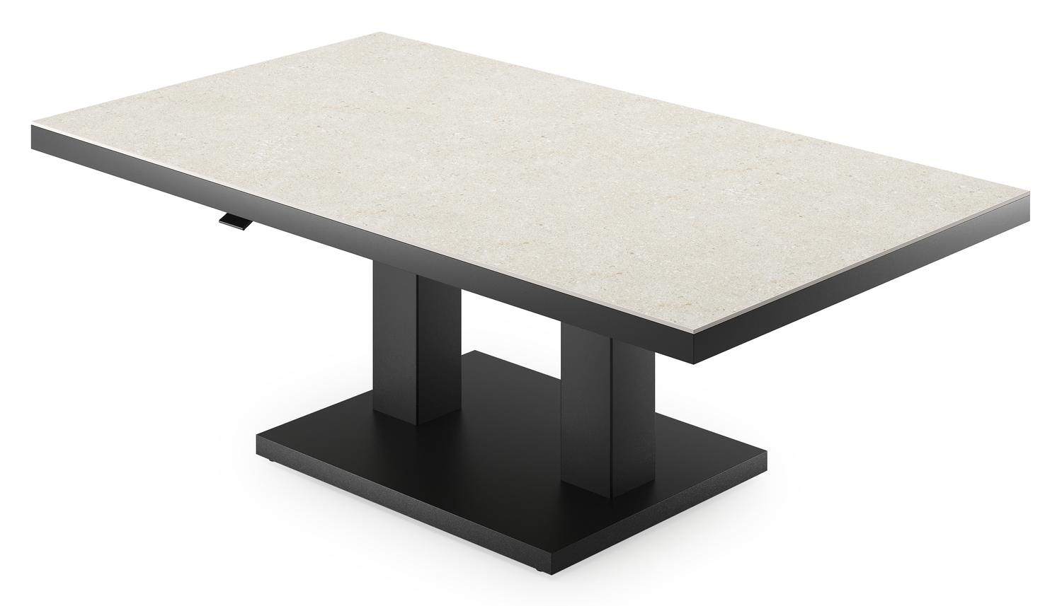 Cirello Pop up loungetafel in zwart aluminium en beige volkeramiek - L 140 x B 80 x H 71,6 cm