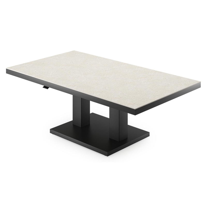 Cirello Pop up loungetafel in zwart aluminium en beige volkeramiek - L 140 x B 80 x H 71,6 cm