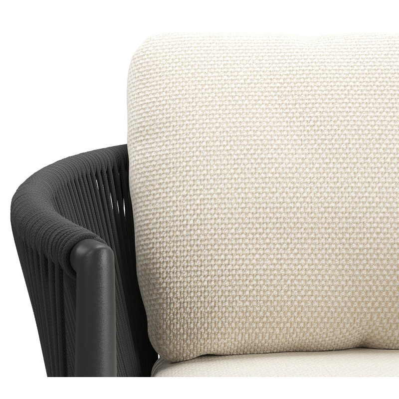 Organo tuinstoel in beige aluminium en beige verticaal geweven ronde rope met stoelkussen in All Weather Cosytica Althea Off White