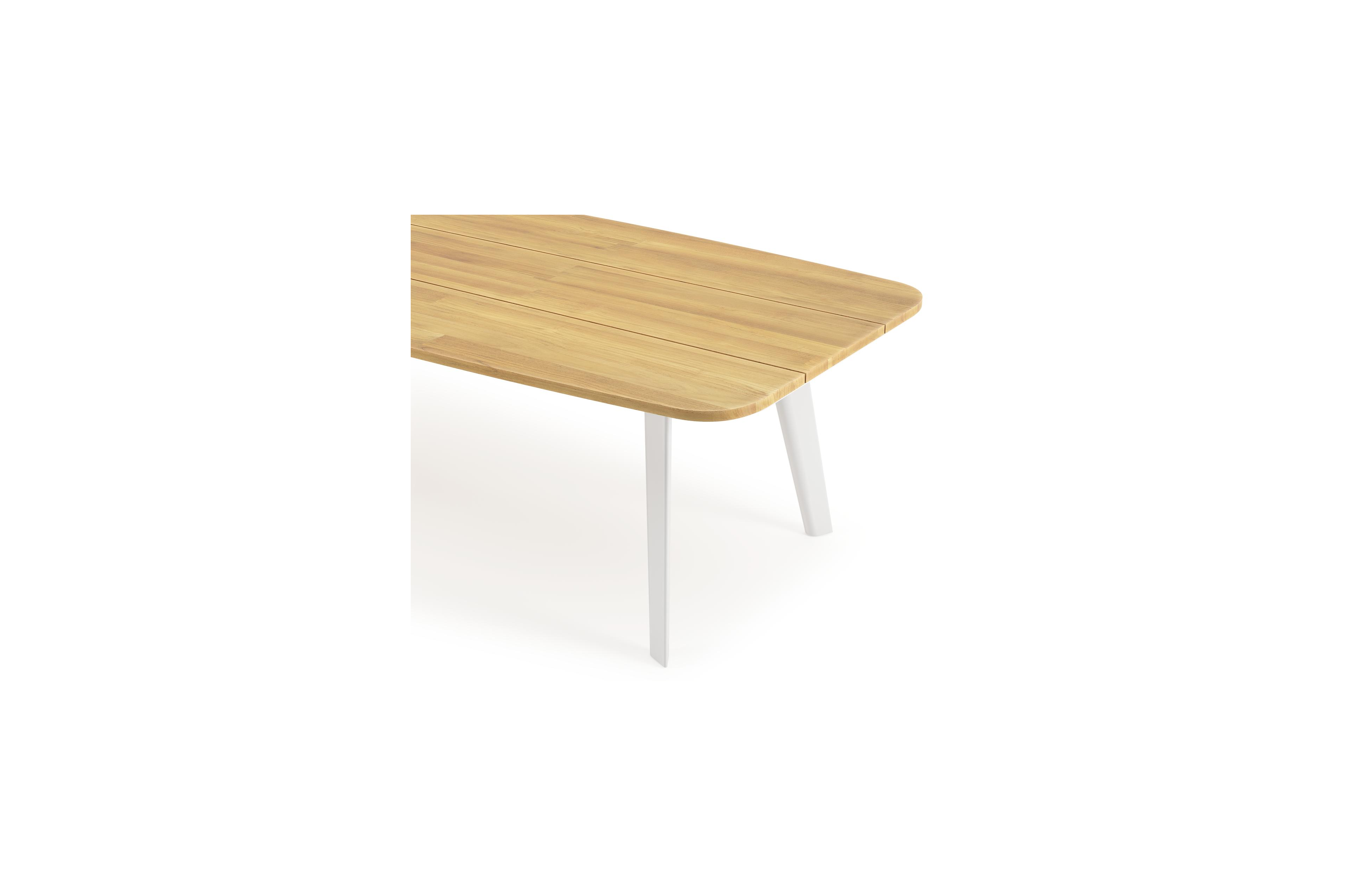 Lacrima tuintafel bootvorm in wit aluminium en teak - L 315 x B 115 x H 73 cm