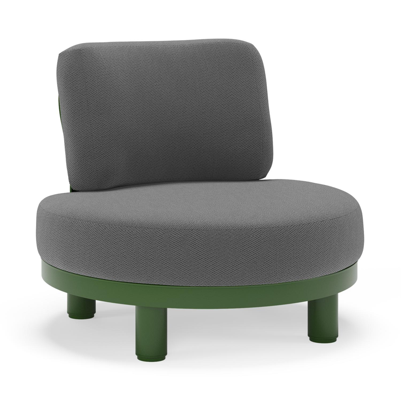 Fauteuil de jardin Donato en aluminium vert et coussins en All Weather Sunbrella® luxe Lopi Shadow