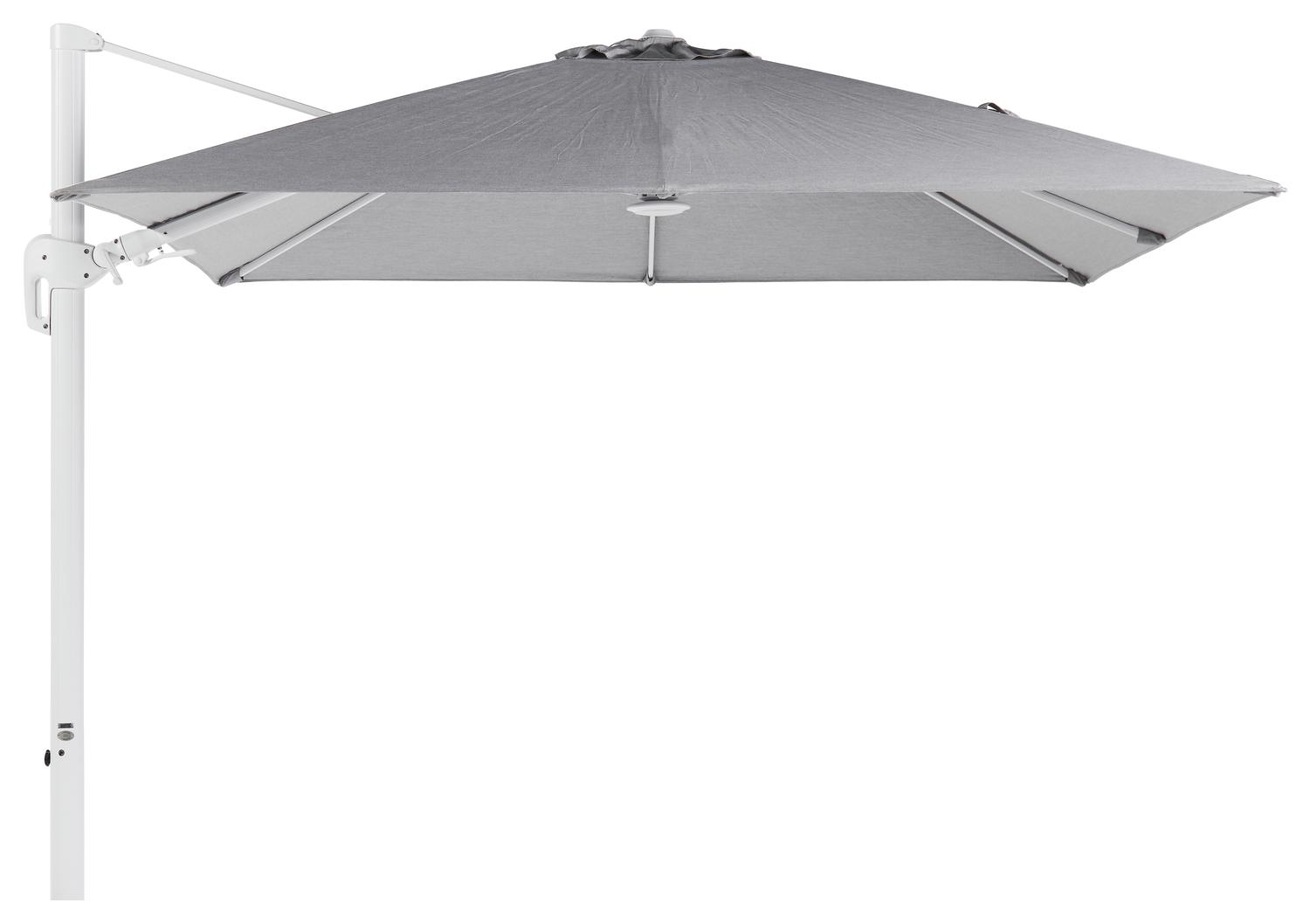 Rufina zweefparasol met tiltfunctie in wit aluminium met grijs sunbrella® premium parasoldoek - L1 300 x L2 300 cm (zonder voet)