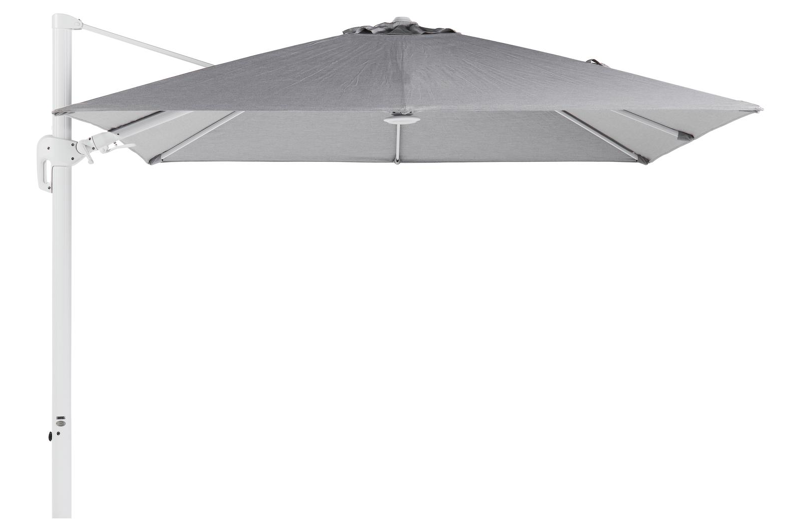 Rufina zweefparasol met tiltfunctie in wit aluminium met grijs sunbrella® premium parasoldoek - L1 300 x L2 300 cm (zonder voet)