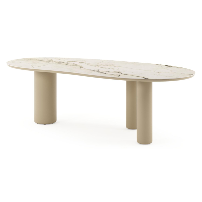 Table de jardin Amico organique en aluminium beige et céramique pleine Colorado Dunes - Lg. 240 x Lrg. 110 x Haut. 73.5 cm