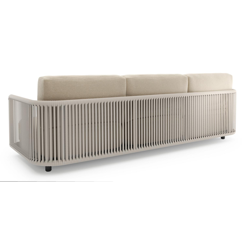 Organo loungebank in zwart aluminium en beige verticaal geweven luxe vlakke rope met althea chalk all weather Cosytica kussen