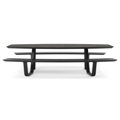 Forno picknicktafel bootvorm in zwart aluminium en volkeramiek black obsession tafelblad - L 280 x B 192 x 72 cm