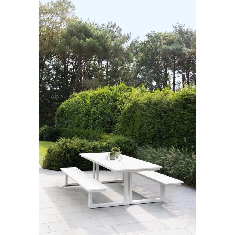 Table de pique-nique Merano en aluminium blanc - Lg 240 x Larg 181 x H 73 cm