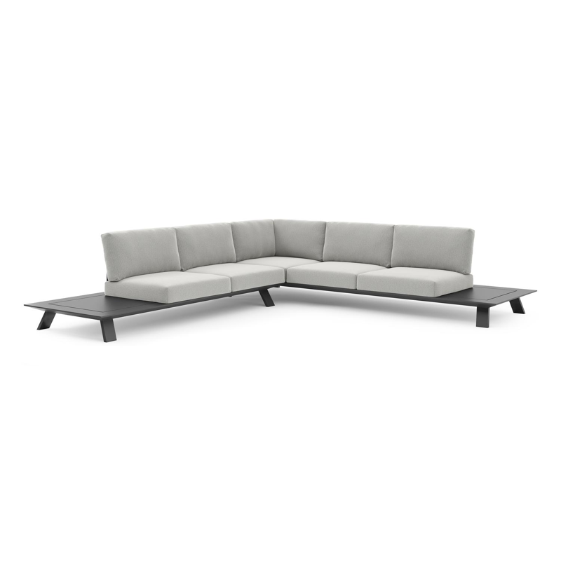 Salon de jardin d'angle Cesano en aluminium noir et coussin en all weather Sunbrella® luxe savane nimbus