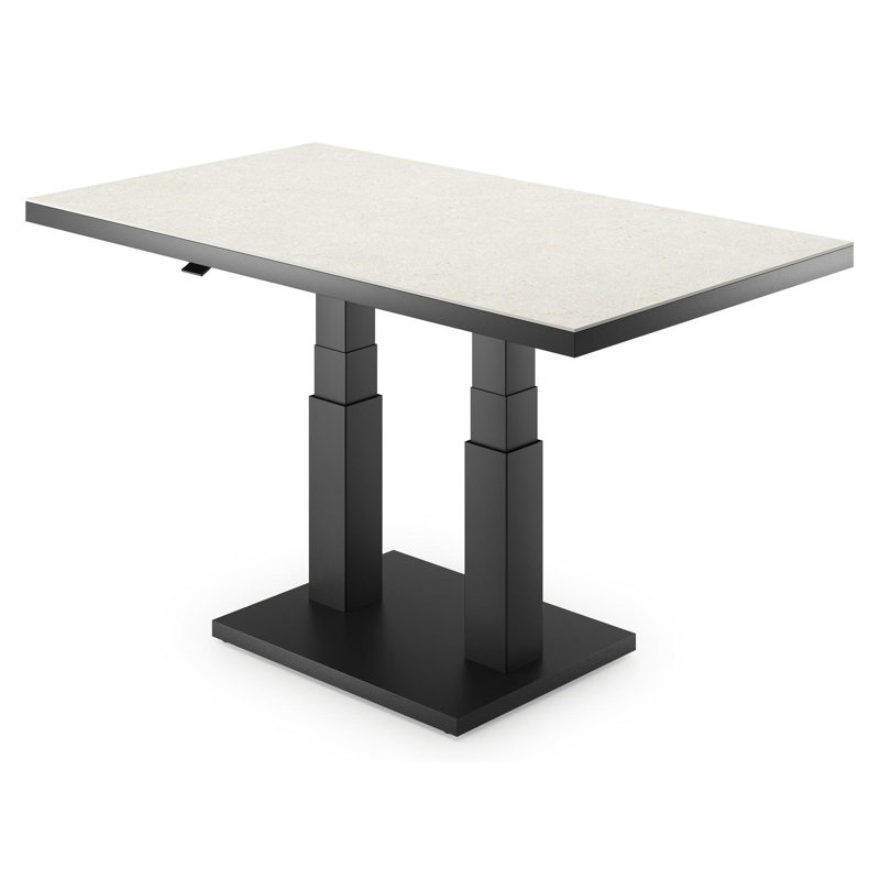 Cirello Pop up loungetafel in zwart aluminium en beige volkeramiek - L 140 x B 80 x H 71,6 cm