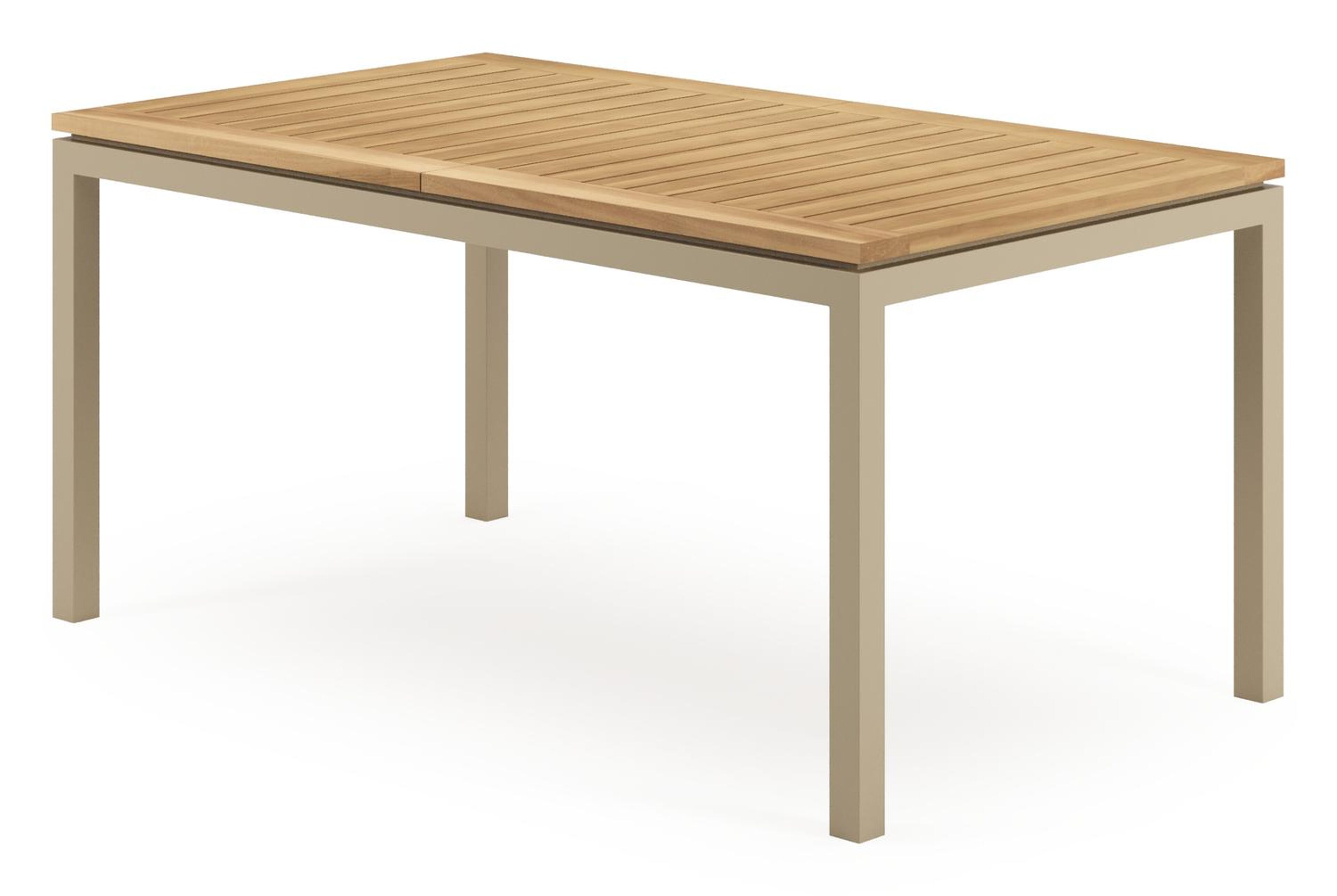 Table de jardin extensible Amalfi rectangulaire en aluminium beige et teck - Lg. 156-214 x Lrg. 90 x Haut. 75 cm