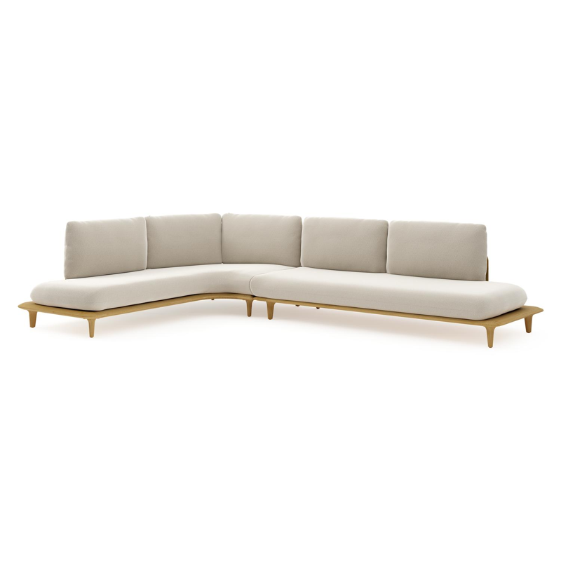 Bomero loungehoek in teak met lopi marble all weather sunbrella® luxe kussen