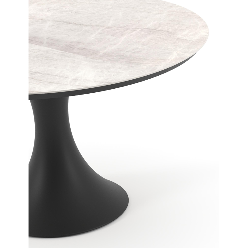 Table de jardin Fano ronde en aluminium noir et céramique pleine Taj Mahal - Diam. 130 x Haut. 74 cm