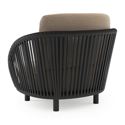 Lupino loungestoel in zwart aluminium en zwart verticaal geweven luxe vlakke brede rope met firenze earth all weather solica kussen