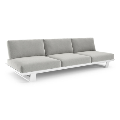 Canapé de jardin Pagino en aluminium blanc avec coussins en all weather sunbrella® luxe savane nimbus