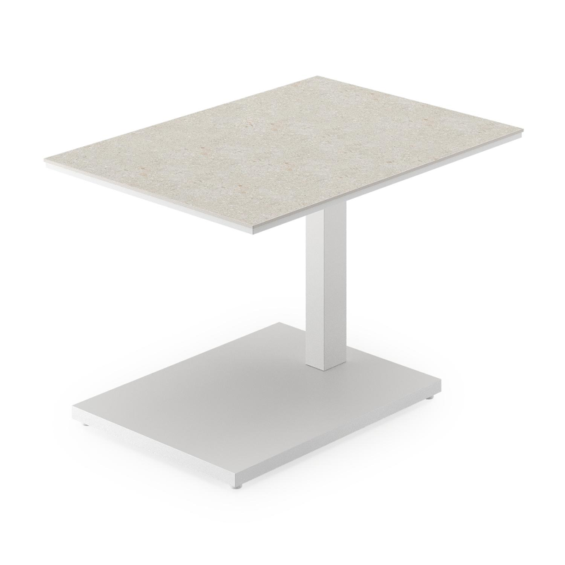 Cirello Pop up loungetafel in wit aluminium en beige volkeramiek - L 70 x B 50 x H 44/66 cm