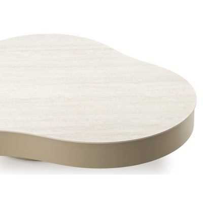 Lomano loungetafel cloud in beige aluminium en volkeramiek Travertino Bianco - L 131 x B 108 x H 25 cm