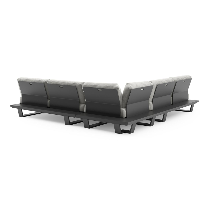 Pagino loungehoek in zwart aluminium met lopi ash all weather sunbrella® luxe kussen