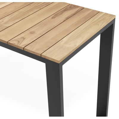 Table de bar Verato en aluminium noir et teck - Lg 170 x Larg. 70 x H 106 cm
