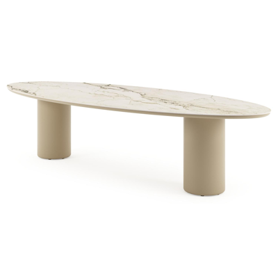 Amico tuintafel ovaal in beige aluminium en volkeramiek Colorado Dunes - L 320 x B 130 x H 73.5 cm