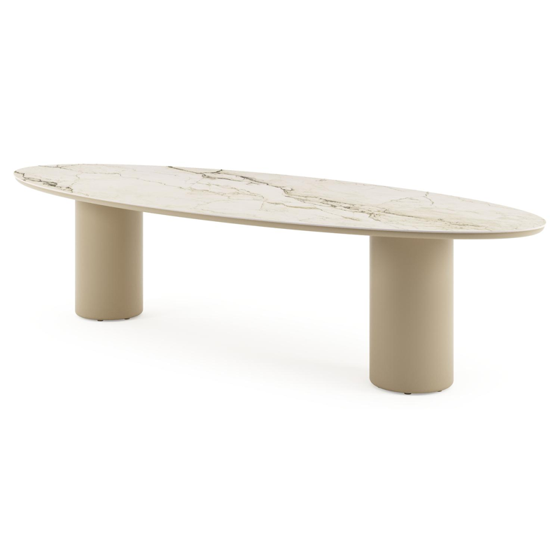 Amico tuintafel ovaal in beige aluminium en volkeramiek Colorado Dunes - L 320 x B 130 x H 73.5 cm