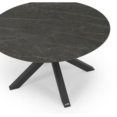 Nano tuintafel in zwart aluminium en volkeramiek black obsession - Dia. 130 x H 71 cm