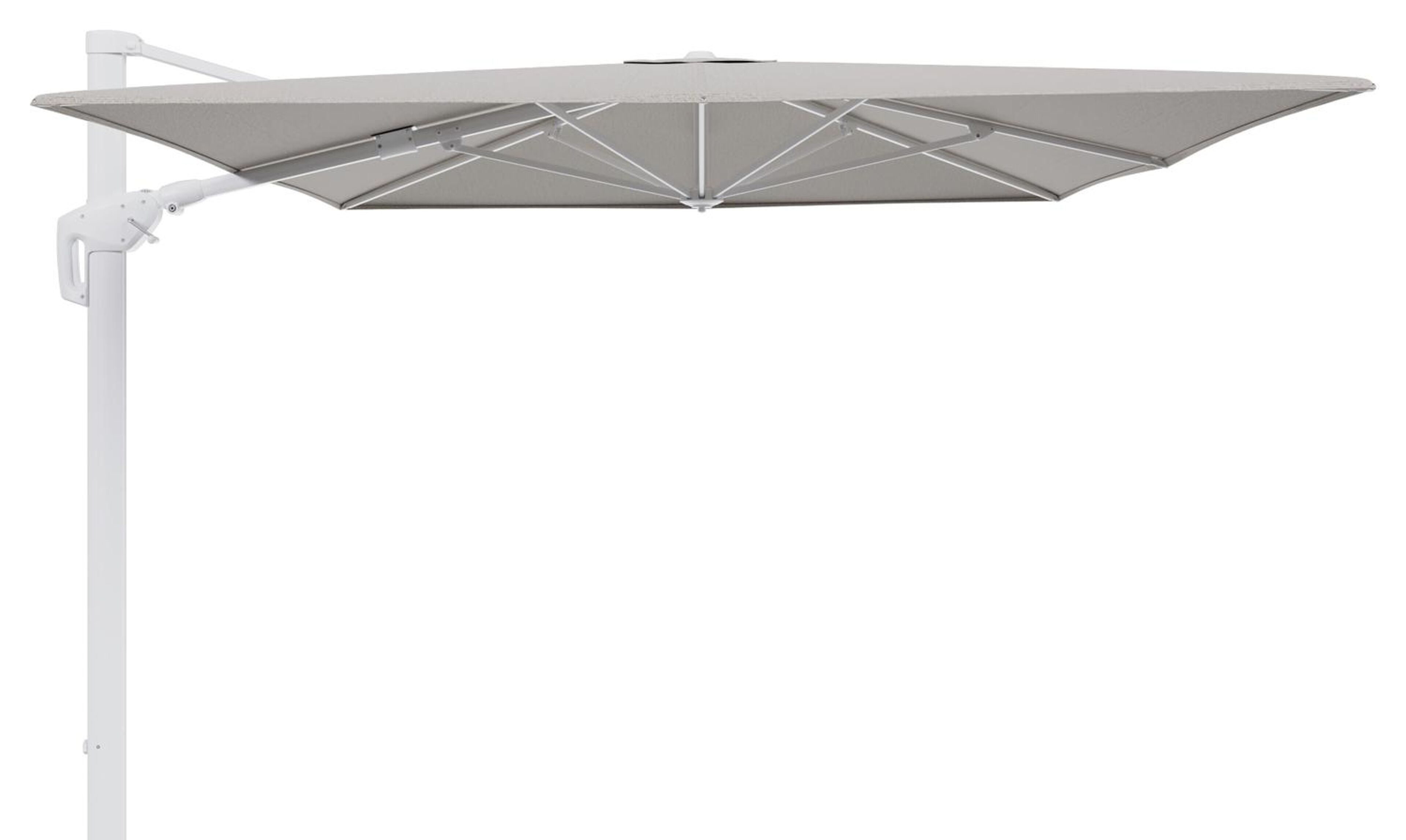 Minore zweefparasol tiltfunctie in wit aluminium en parasoldoek in All Weather Solica Firenze Sand  - L1 400 x L2 300 cm (zonder voet)