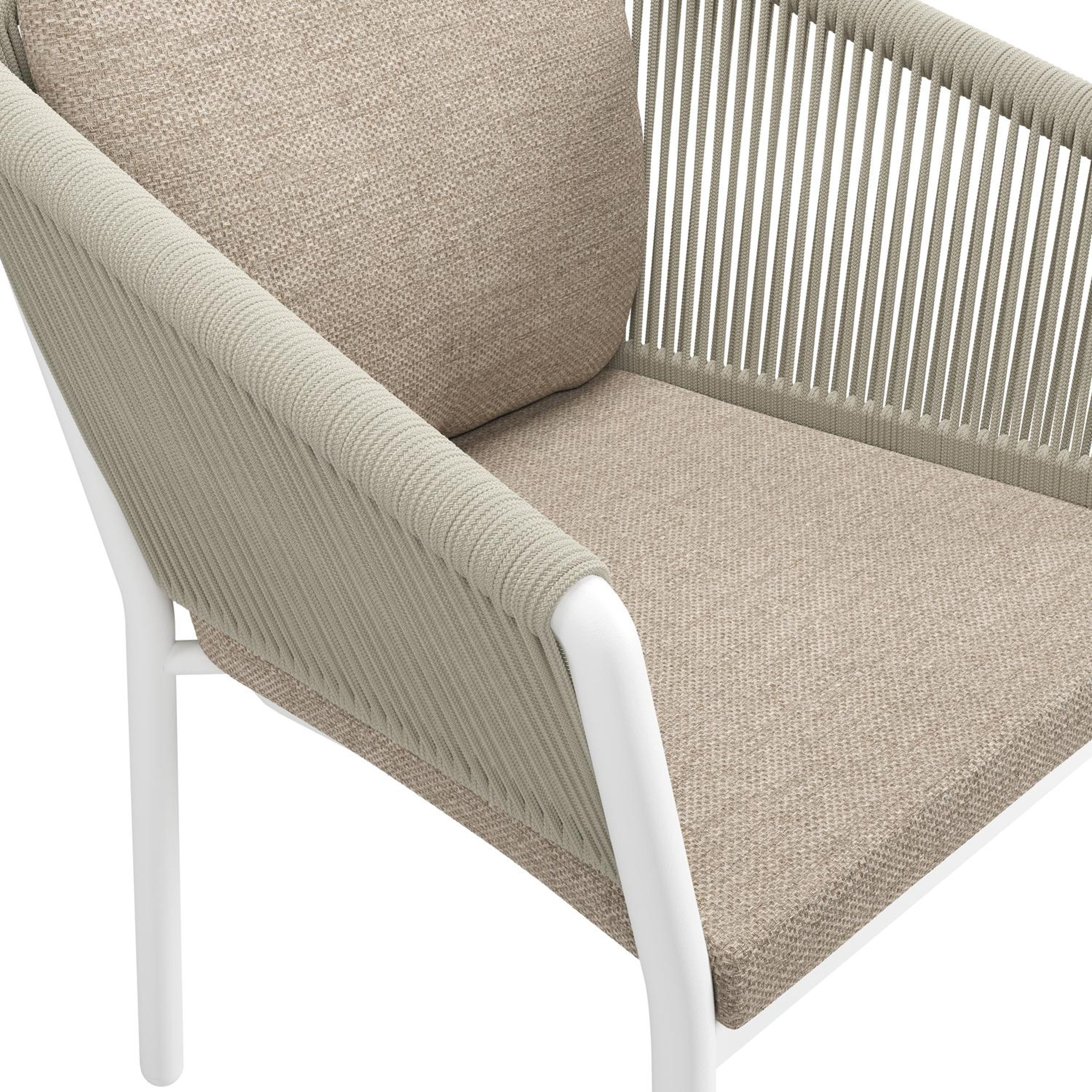 Pamplona tuinset in wit aluminium en crema minerale sintered stone met 6 Gerona tuinstoelen