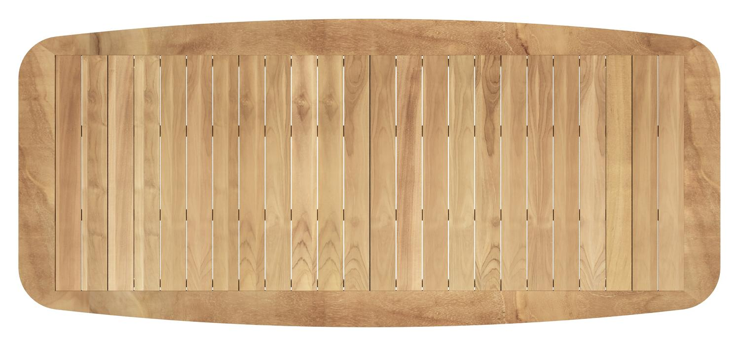 Table de jardin Livo forme de bateau en aluminium beige et teck Naturel - Lg. 250 x Lrg. 110 x Haut. 73 cm