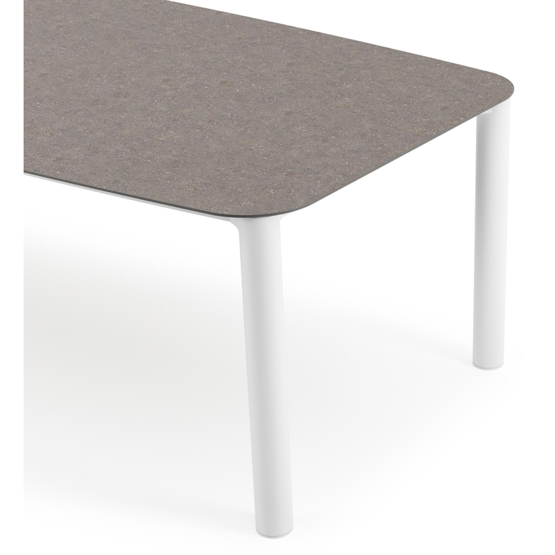 Orso tuintafel bootvorm in wit aluminium en volkeramiek Wulong - L 255 x B 115 x H 75 cm