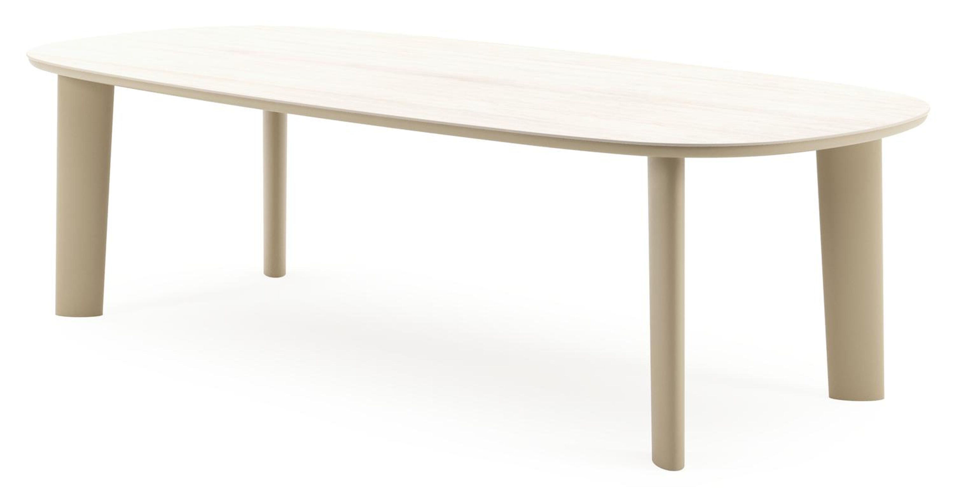 Table de jardin Amico bombo en aluminium beige et céramique pleine Travertino Bianco - Lg. 270 x Lrg. 125 x Haut. 74 cm