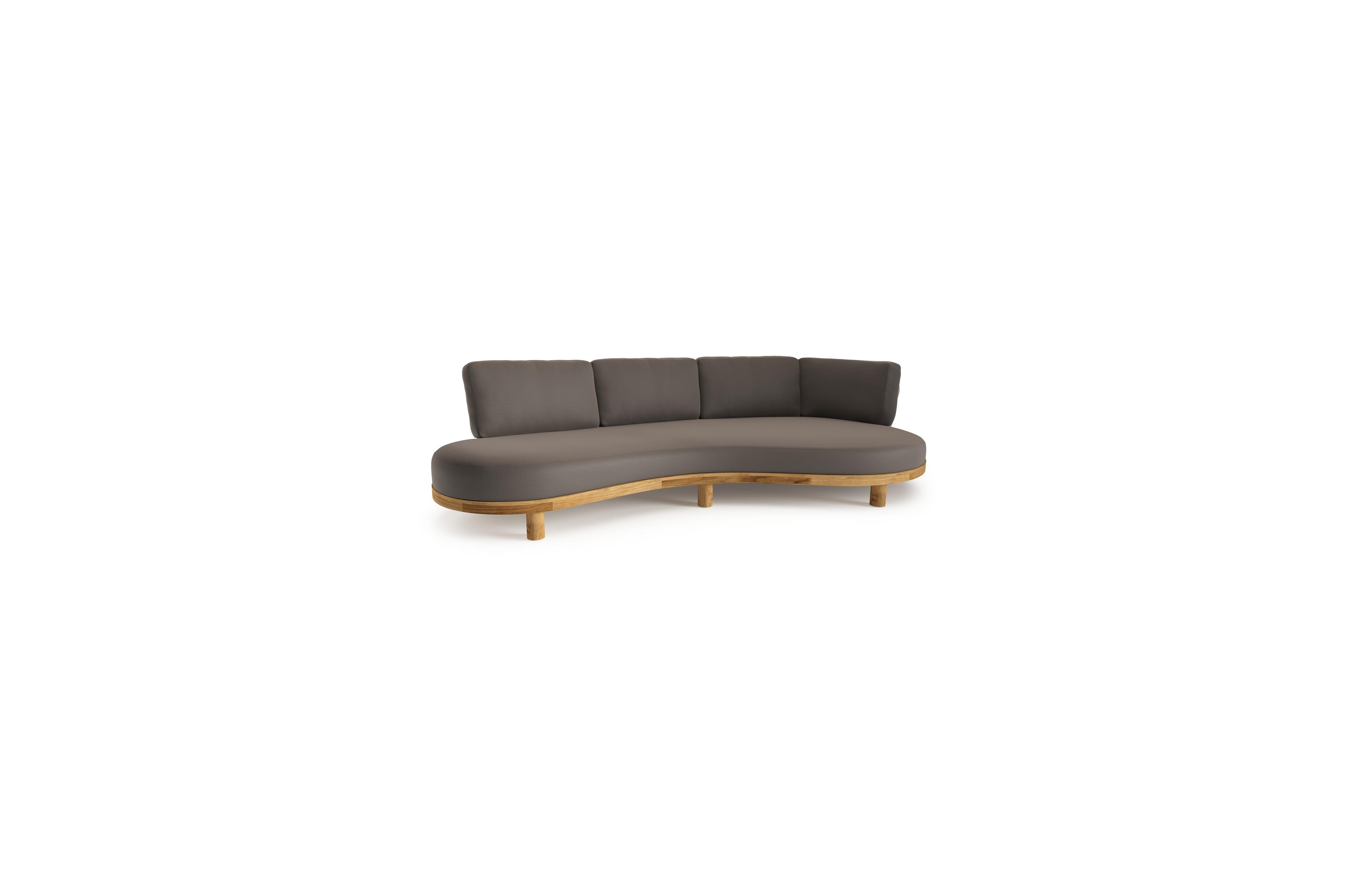 Donato loungebank in teak met natte nature grey all weather sunbrella® luxe kussen
