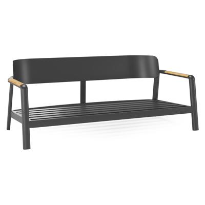 Canapé de jardin Salamanca en aluminium noir et teck avec coussins en weather+ softtouch sky black