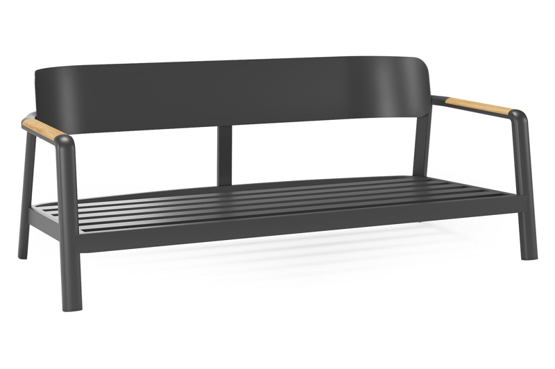 Salamanca loungebank in zwart aluminium en teak met sky black weather+ softtouch kussen