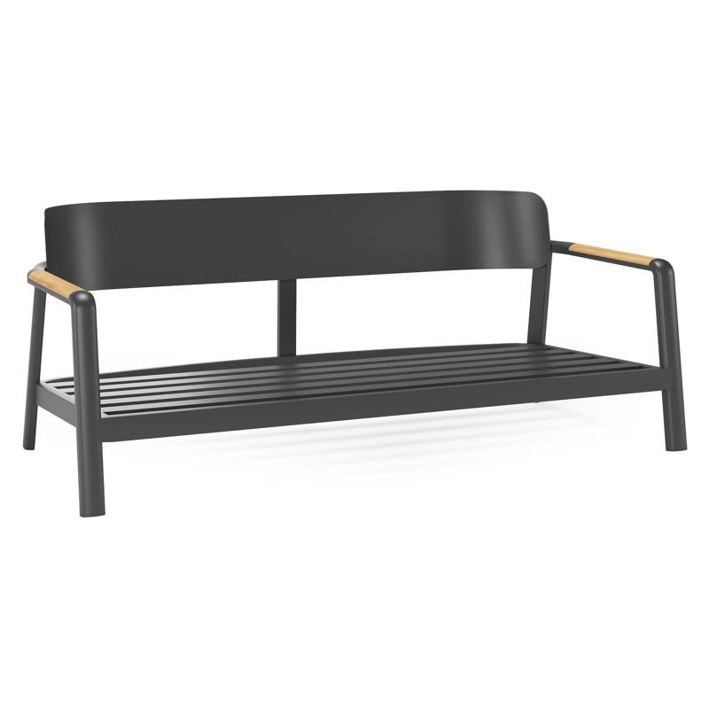 Salamanca loungebank in zwart aluminium en teak met sky black weather+ softtouch kussen