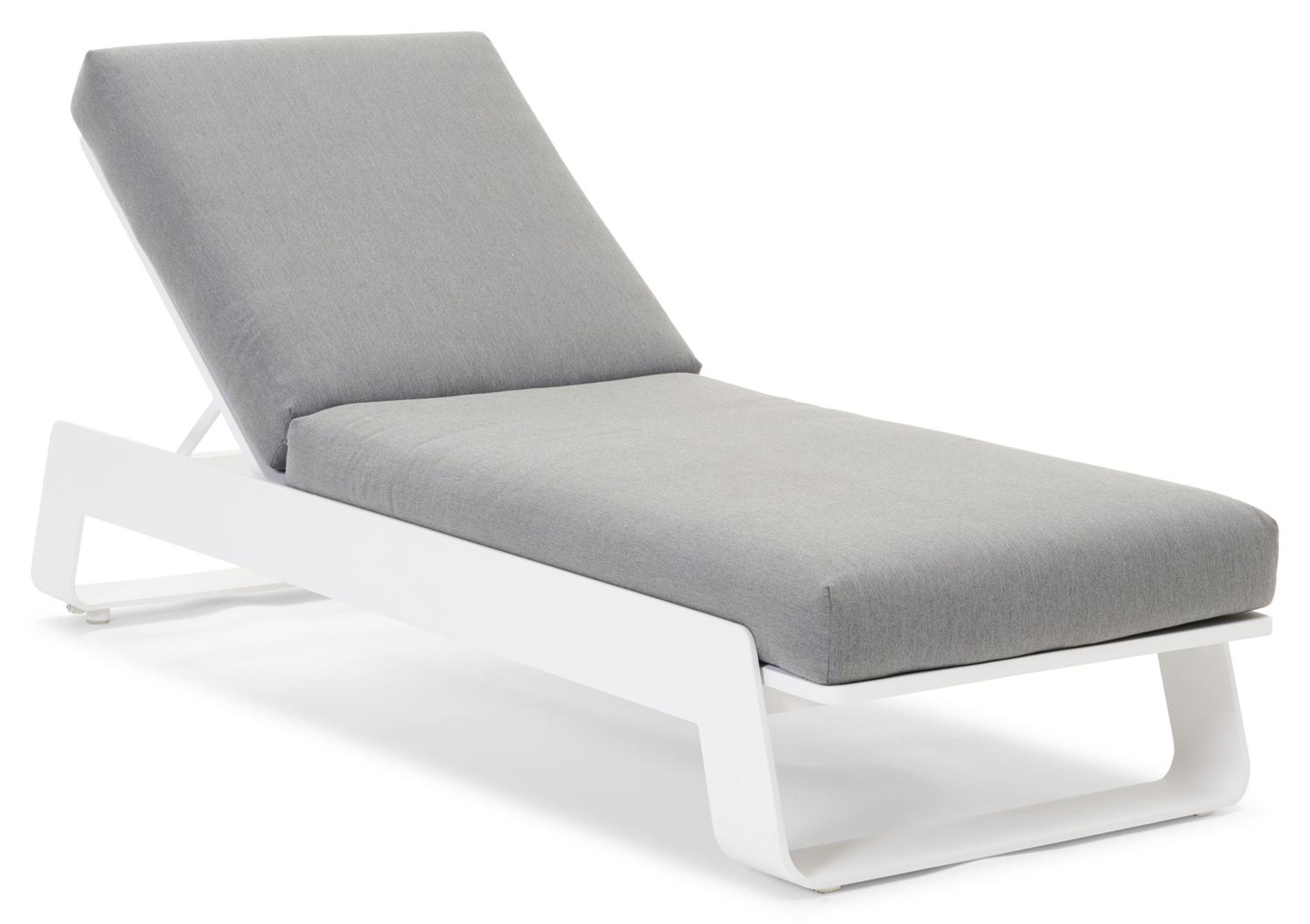 Atessa verstelbaar ligbed in wit aluminium met natte charcoal chine all weather sunbrella® luxe kussen