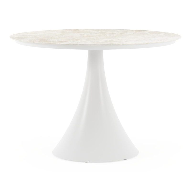 Table de jardin Fano ronde en aluminium blanc et céramique Rapolano - Diam. 110 x Haut. 75 cm
