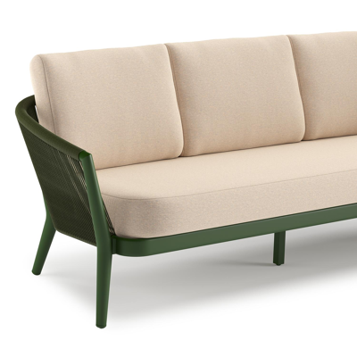 Orso loungeset in groen aluminium en groen verticaal geweven ronde rope met Heritage Papyrus all weather sunbrella® luxe kussen