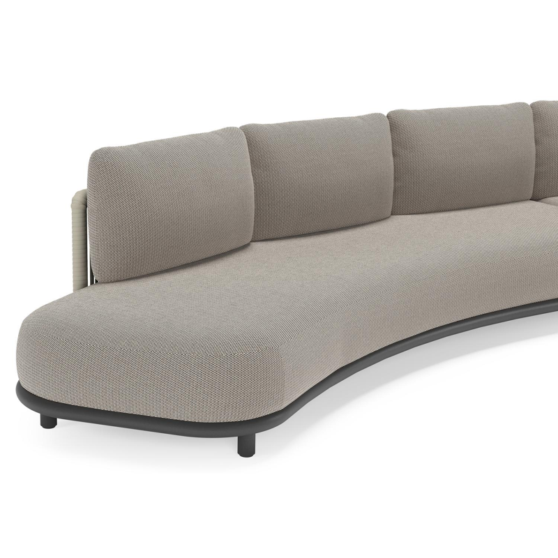 Lomano loungehoek in zwart aluminium en beige verticaal geweven luxe vlakke rope met Lopi Pepper all weather sunbrella® luxe
