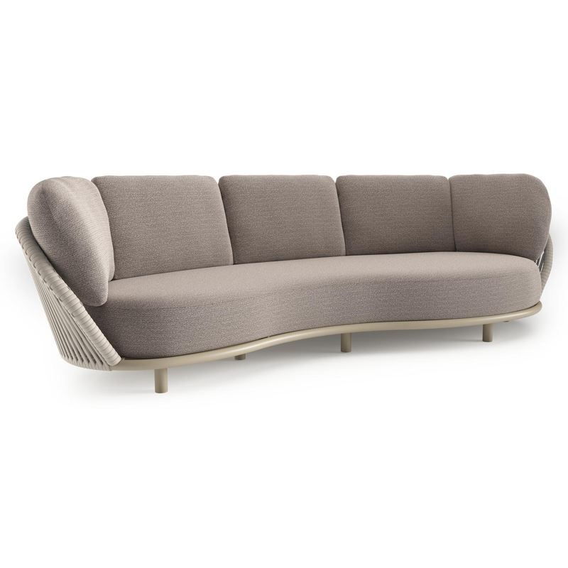 Lupino loungebank in beige aluminium en beige verticaal geweven luxe vlakke brede rope met wander granite all weather sunbrella® luxe kussen