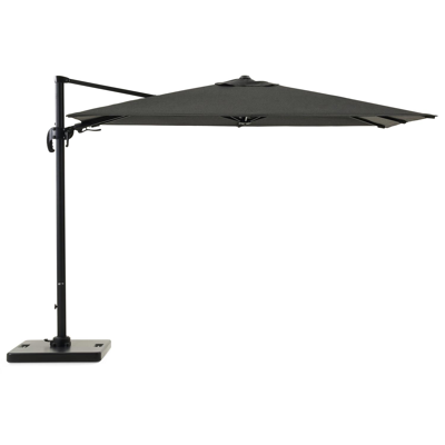 Avola zweefparasol met tiltfunctie in zwart aluminium en Natte Sooty Sunbrella® Premium parasoldoek - L1 200 x L2 300 cm met Pedito parasolvoet 120 kg