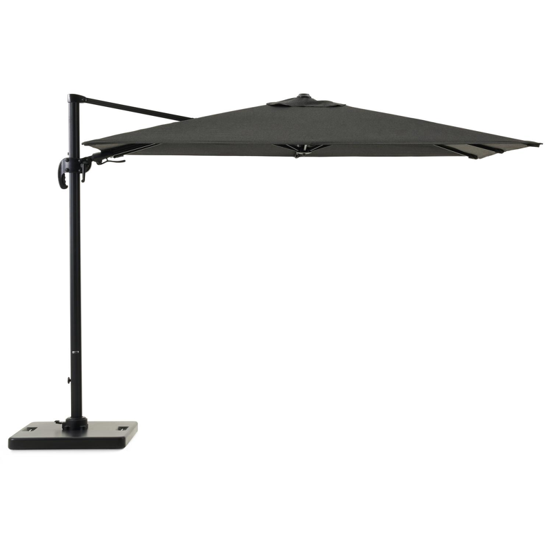 Avola zweefparasol met tiltfunctie in zwart aluminium en Natte Sooty Sunbrella® Premium parasoldoek - L1 200 x L2 300 cm met Pedito parasolvoet 120 kg