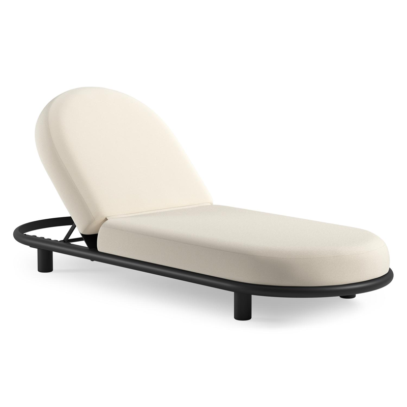 Chaise longue réglable Lomano en aluminium noir avec natte white all weather sunbrella® luxe coussin