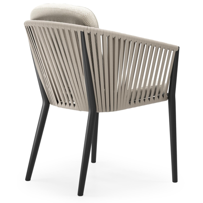 Orso tuinstoel in zwart aluminium en beige verticaal geweven vlakke rope met luxe zitkussen in All Weather Cosytica Althea Off White