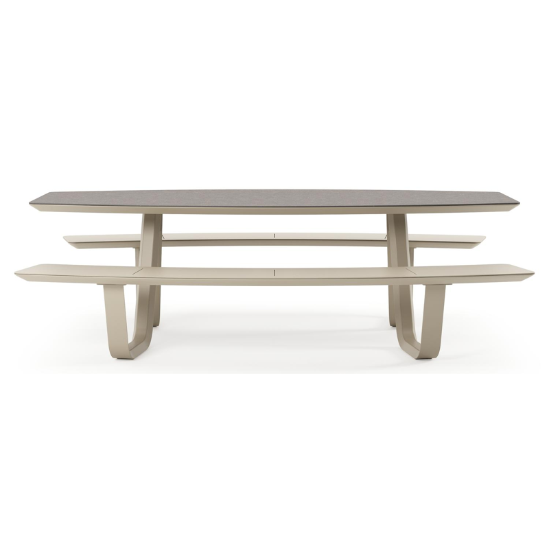 Forno picknicktafel bootvorm in beige aluminium en volkeramiek Wulong - L 240 x B 181 x H 72 cm