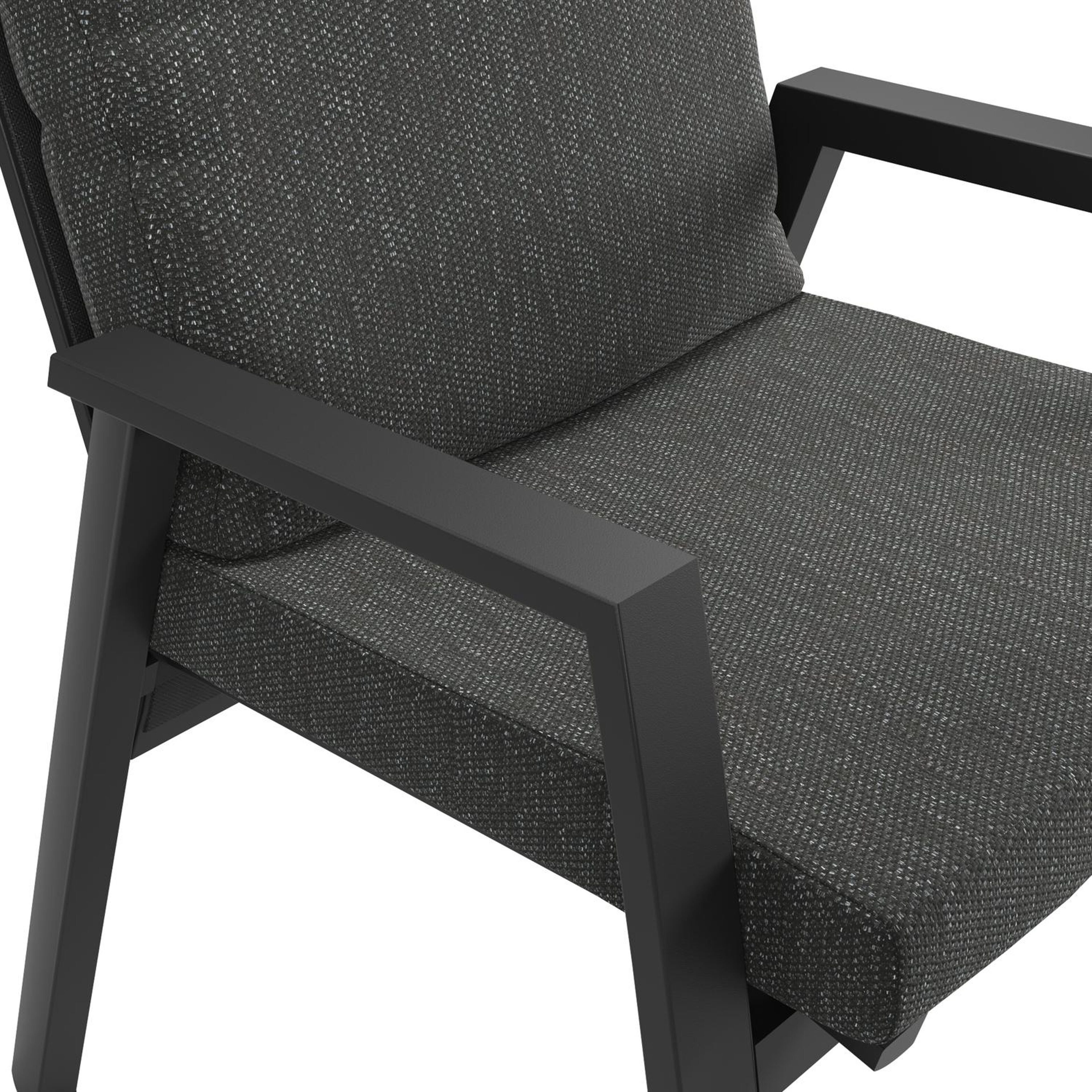 Chaise de jardin Leon en aluminium noir et textilène noir avec coussin en Sky Black Weather+ Softtouch