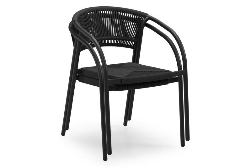 Ensemble de jardin Calzo en aluminium noir et polywood avec 6 chaises de jardin empilable Melo