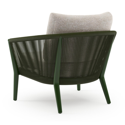 Orso loungestoel in groen aluminium en groen verticaal geweven ronde rope met Tundra Sand all weather sunbrella® luxe kussen