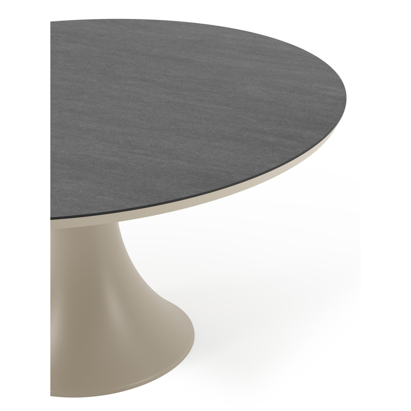 Table de jardin Fano ronde en aluminium beige et céramique pleine Basalt Black - Diam. 148 x Haut. 75 cm